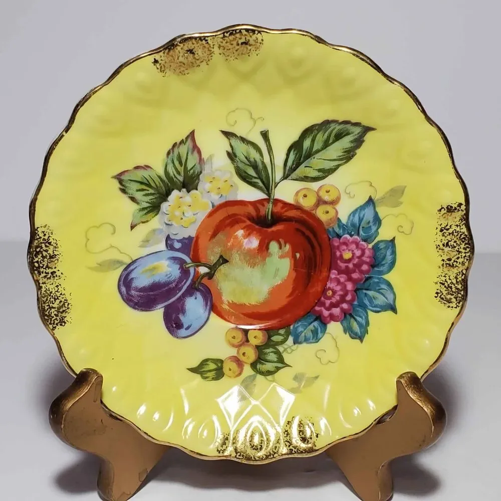 Vintage Teacup and Saucer Yellow Fruit Vintage